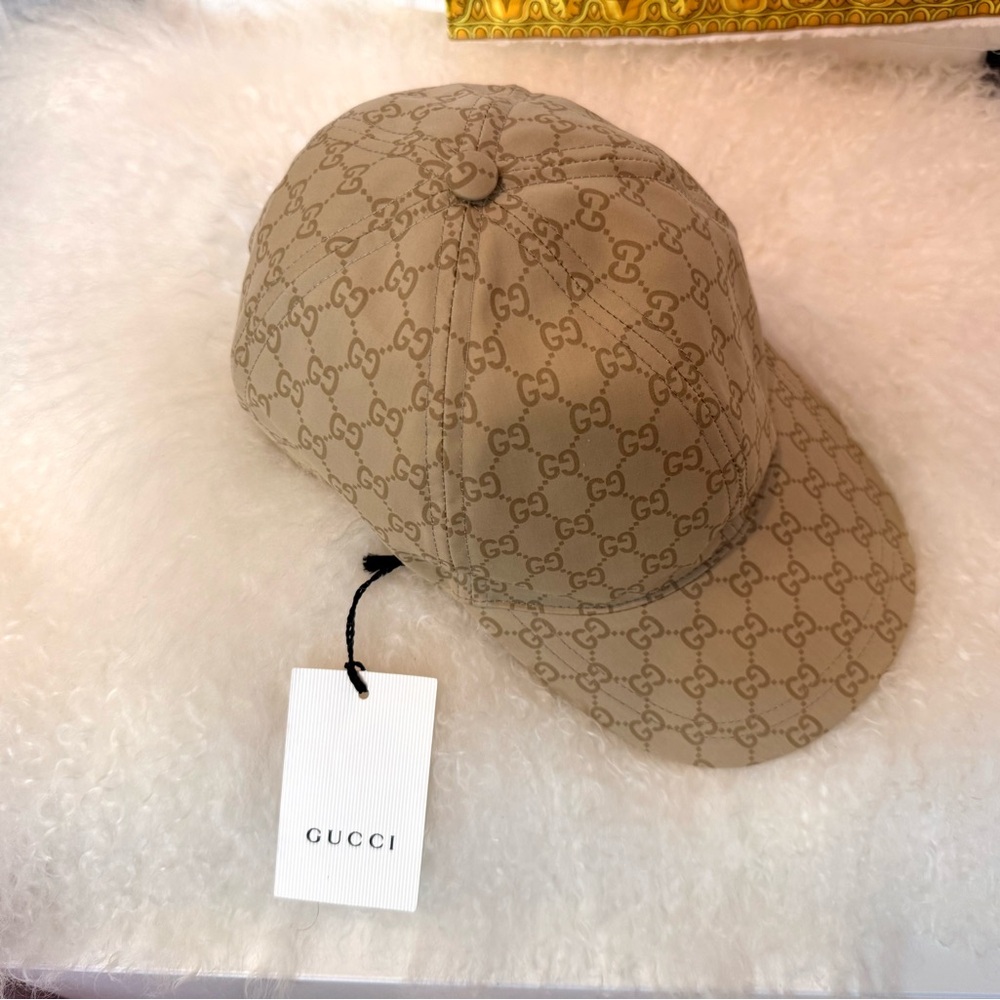 New Gucci Authentic Tan Monogram Baseball Cap